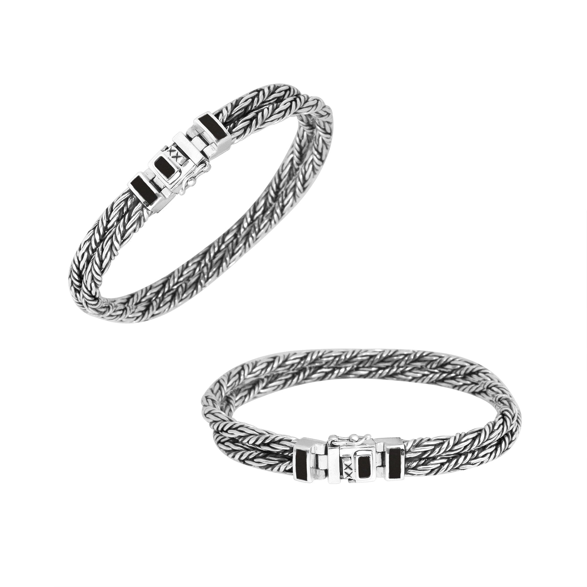Sterling Silver 5MM Bali Woven Bracelet with Black Shell and Box Clasp wholesale jewelry