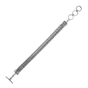 925 sterling silver Bali chain bracelet with oxidized finish and toggle clasp.