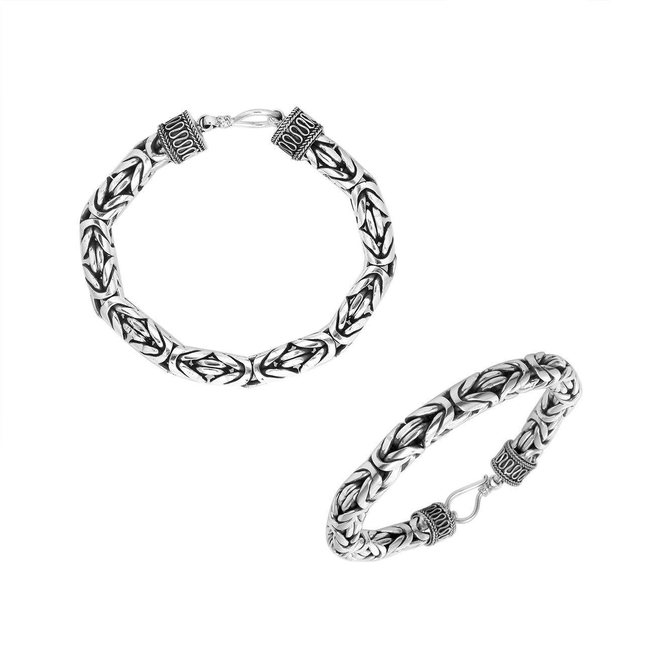 925 sterling silver 8 mm Bali Byzantine bracelet with oxidized finish and hook clasp.