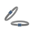 925 sterling silver Bali bracelet with Blue Topaz Quartz clasp and oxidized finish.