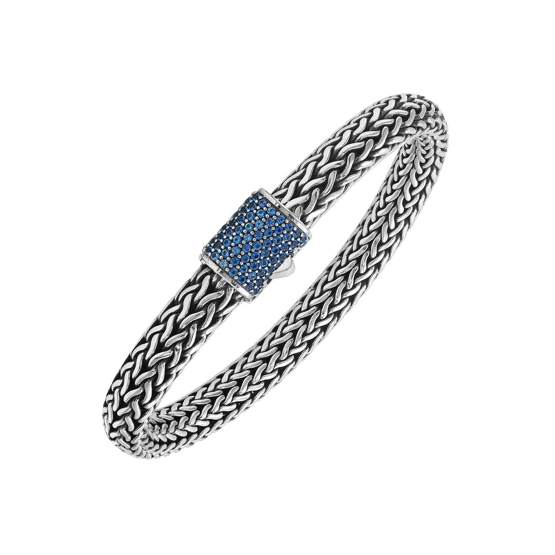 AB-1121-BT-7.5" Sterling Silver Bracelet With Blue Topaz Q. Jewelry Bali Designs Inc 