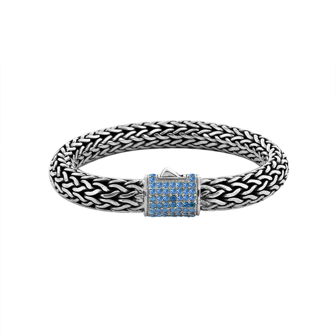 AB-1121-BT-8.5" Sterling Silver Bracelet With Blue Topaz Q. Jewelry Bali Designs Inc 