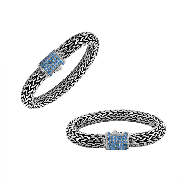 AB-1121-BT-8.5" Sterling Silver Bracelet With Blue Topaz Q. Jewelry Bali Designs Inc 