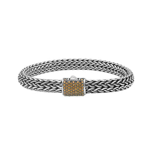 925 sterling silver woven Bali bracelet with Citrine Quartz clasp and oxidized finish.