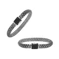 925 sterling silver woven Bali bracelet with Black Cubic Zirconia clasp and oxidized finish.