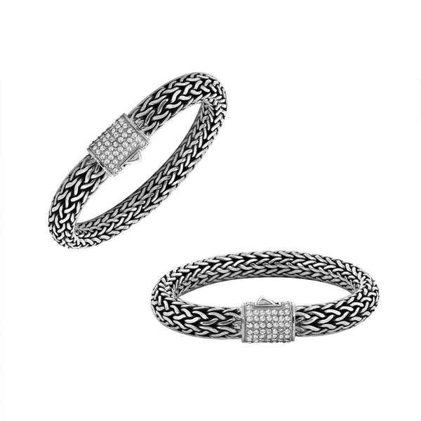 AB-1121-CZW-8" Sterling Silver Bracelet With White Cubic Zirconia Jewelry Bali Designs Inc 