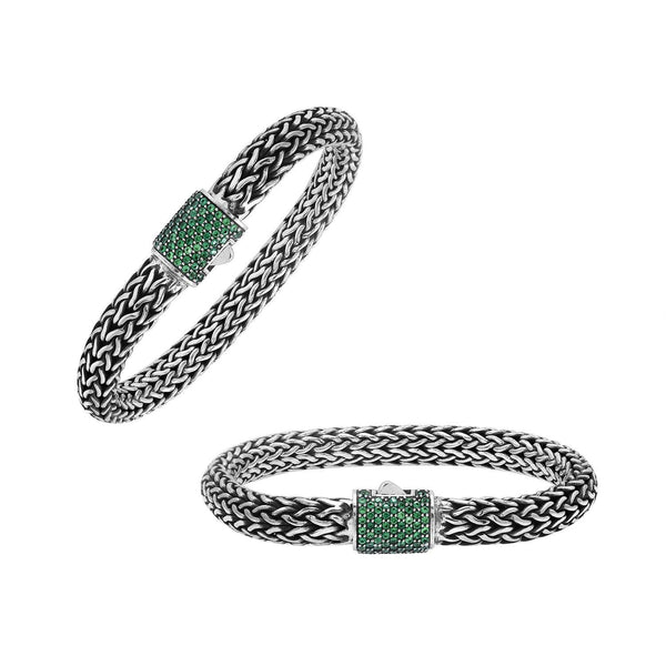 AB-1121-EM-7.5" Sterling Silver Bracelet With Emerald Jewelry Bali Designs Inc 