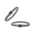 925 sterling silver woven Bali bracelet with Garnet Quartz clasp and oxidized finish.