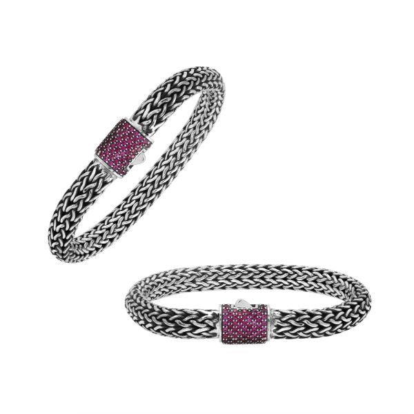 AB-1121-RB-8.5" Sterling Silver Bracelet With Ruby Q. Jewelry Bali Designs Inc 