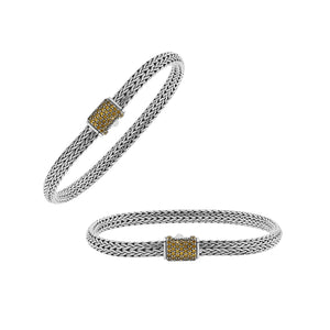 Handwoven 925 sterling silver 4x6 mm Bali bracelet with Citrine Quartz clasp and oxidized finish.