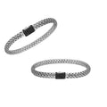 Handwoven 925 sterling silver 4x6 mm Bali bracelet with Black Cubic Zirconia clasp and oxidized finish.