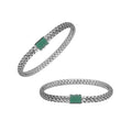 Handwoven 925 sterling silver 4x6 mm Bali bracelet with Emerald Quartz clasp and oxidized finish.