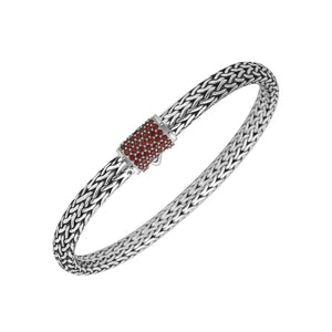 Handwoven 925 sterling silver 4x6 mm Bali bracelet with Garnet Quartz clasp and oxidized finish.