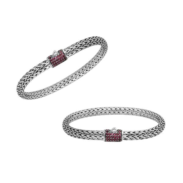 AB-1122-RB-9" Sterling Silver Bracelet With Ruby Q. Jewelry Bali Designs Inc 