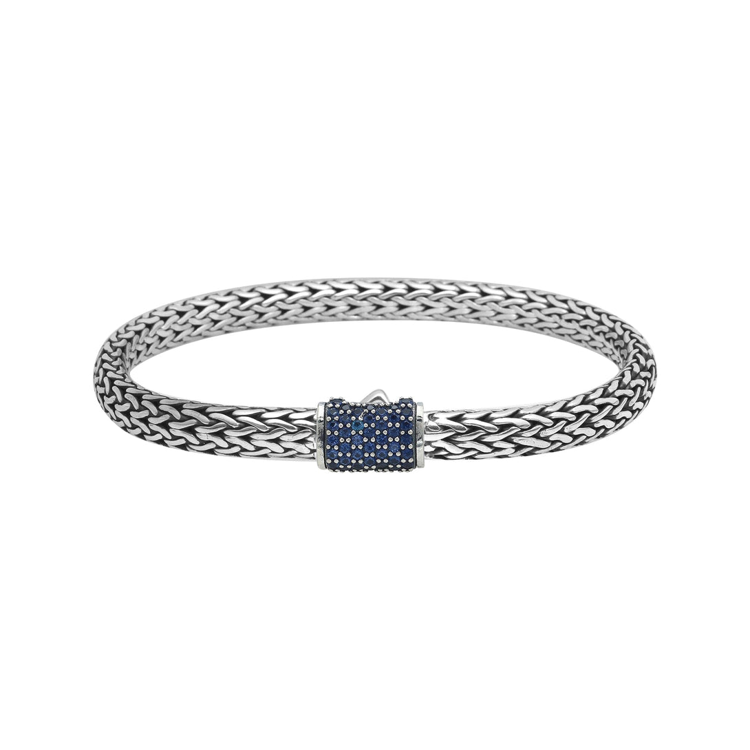 Sterling silver braided bracelet with Sapphire Quartz barrel clasp for wholesale
