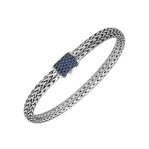 Sterling silver braided bracelet with Sapphire Quartz barrel clasp for wholesale