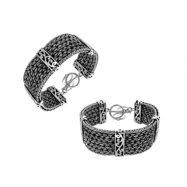 AB-1126-S-7.5" Sterling Silver Bracelet With Plain Silver Jewelry Bali Designs Inc 