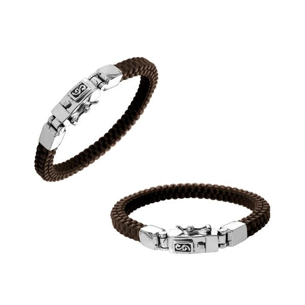 AB-1130-LT-BRW-8" Sterling Silver Bracelet With Brown Leather Jewelry Bali Designs Inc 