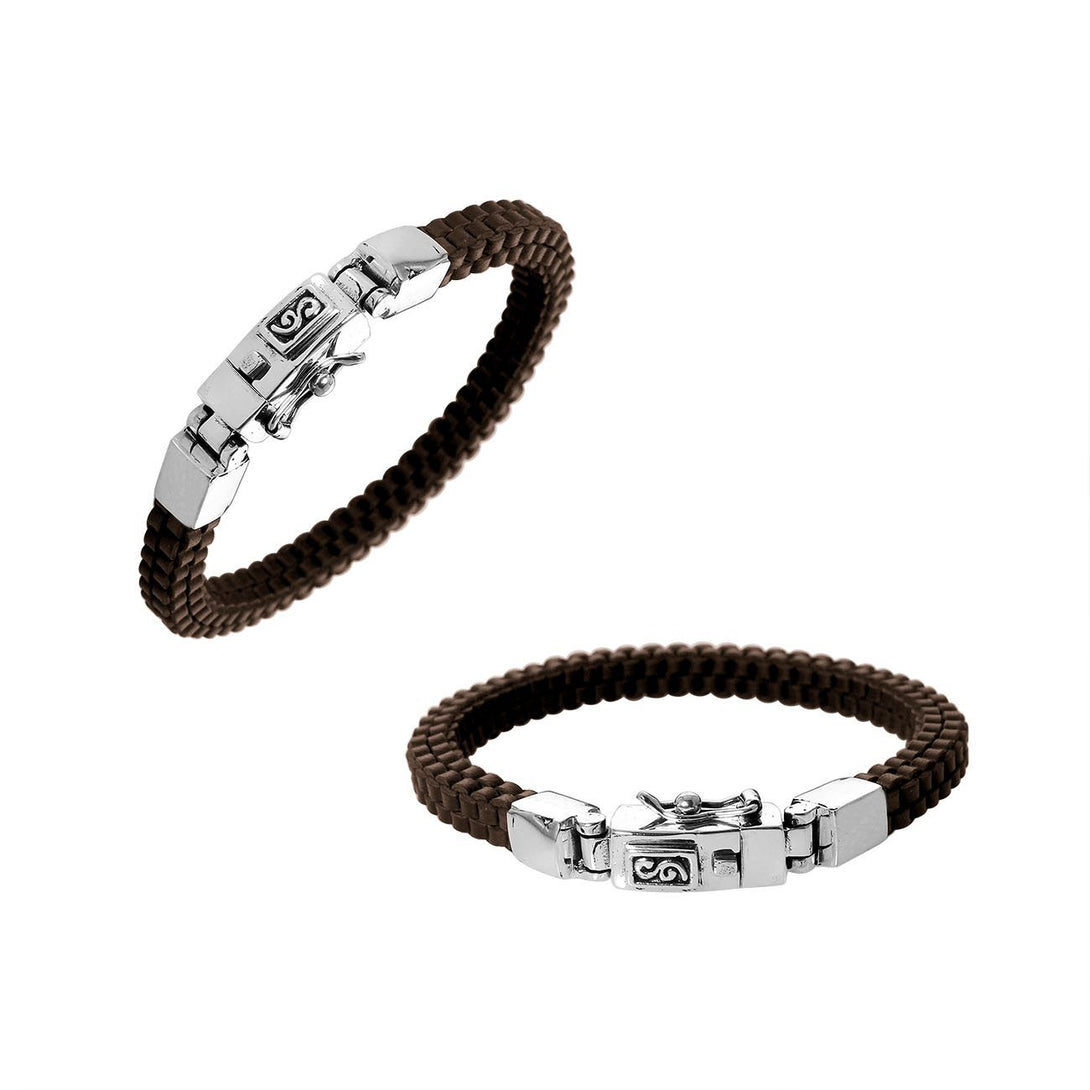 AB-1130-LT-BRW-8.5" Sterling Silver Bracelet With Brown Leather Jewelry Bali Designs Inc 