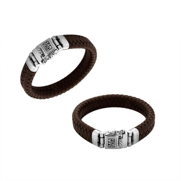 AB-1133-LT-BRW-7.5" Sterling Silver Bracelet With Brown Leather Jewelry Bali Designs Inc 