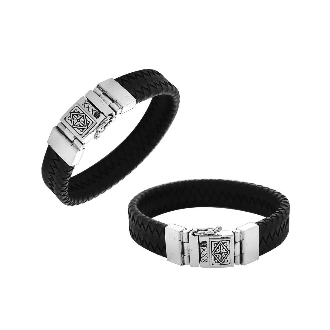 AB-1134-LT-BLK-8" Sterling Silver Bracelet With Black Leather Jewelry Bali Designs Inc 