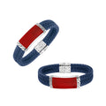 Sterling Silver Bracelet With Blue Leather Featuring Red Coral Accent