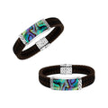Sterling Silver Bracelet With Mix Leather Featuring Abalone Shell Accent