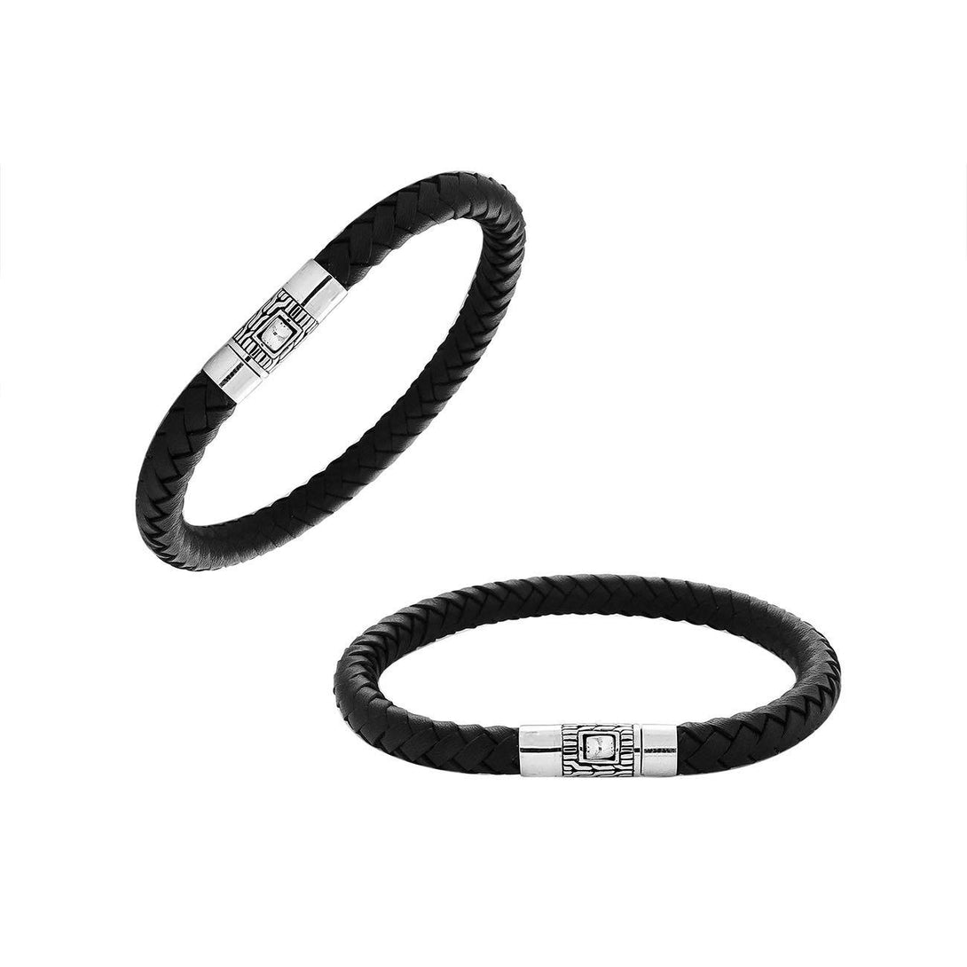 AB-1137-LT-BLK-7.5" Sterling Silver Bracelet With Black Leather Jewelry Bali Designs Inc 