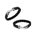 Sterling silver black braided leather bracelet with hook clasp handcrafted design for men.