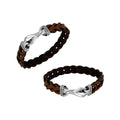Sterling silver brown braided leather bracelet with hook clasp handcrafted design.