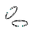 Sterling silver bangle with Turquoise Shell inlays and hinge lock handcrafted in Bali.