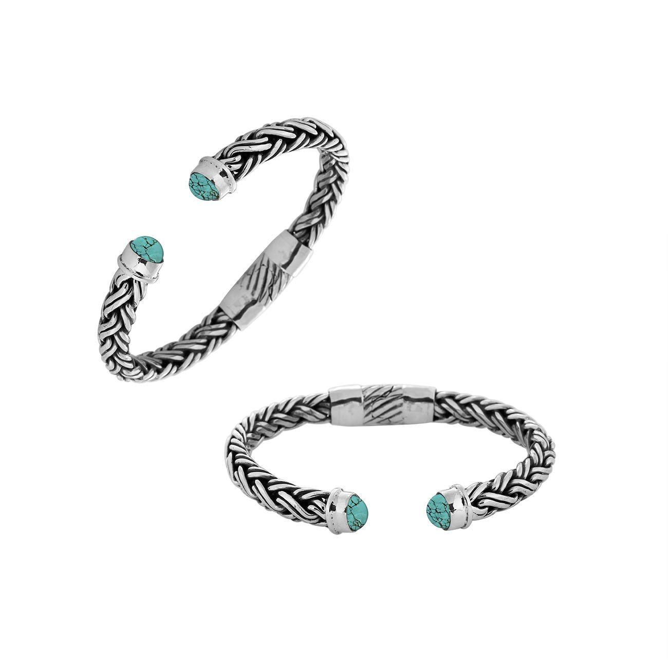 Sterling silver bangle with Turquoise Shell inlays and hinge lock handcrafted in Bali.