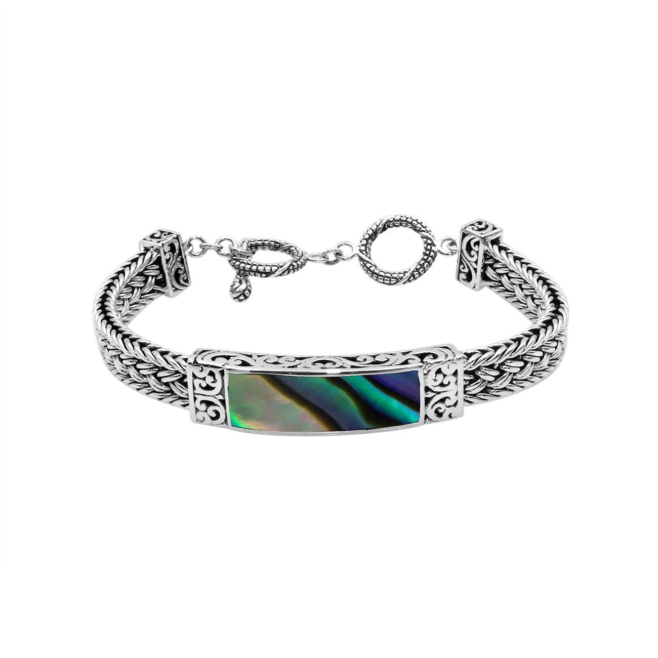 Sterling silver bracelet with Abalone Shell inlay and toggle lock handcrafted in Bali.