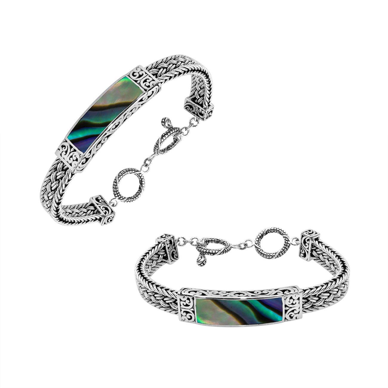 Sterling silver bracelet with Abalone Shell inlay and toggle lock handcrafted in Bali.
