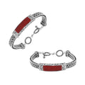 Sterling silver bracelet with Coral inlay and toggle lock handcrafted in Bali.
