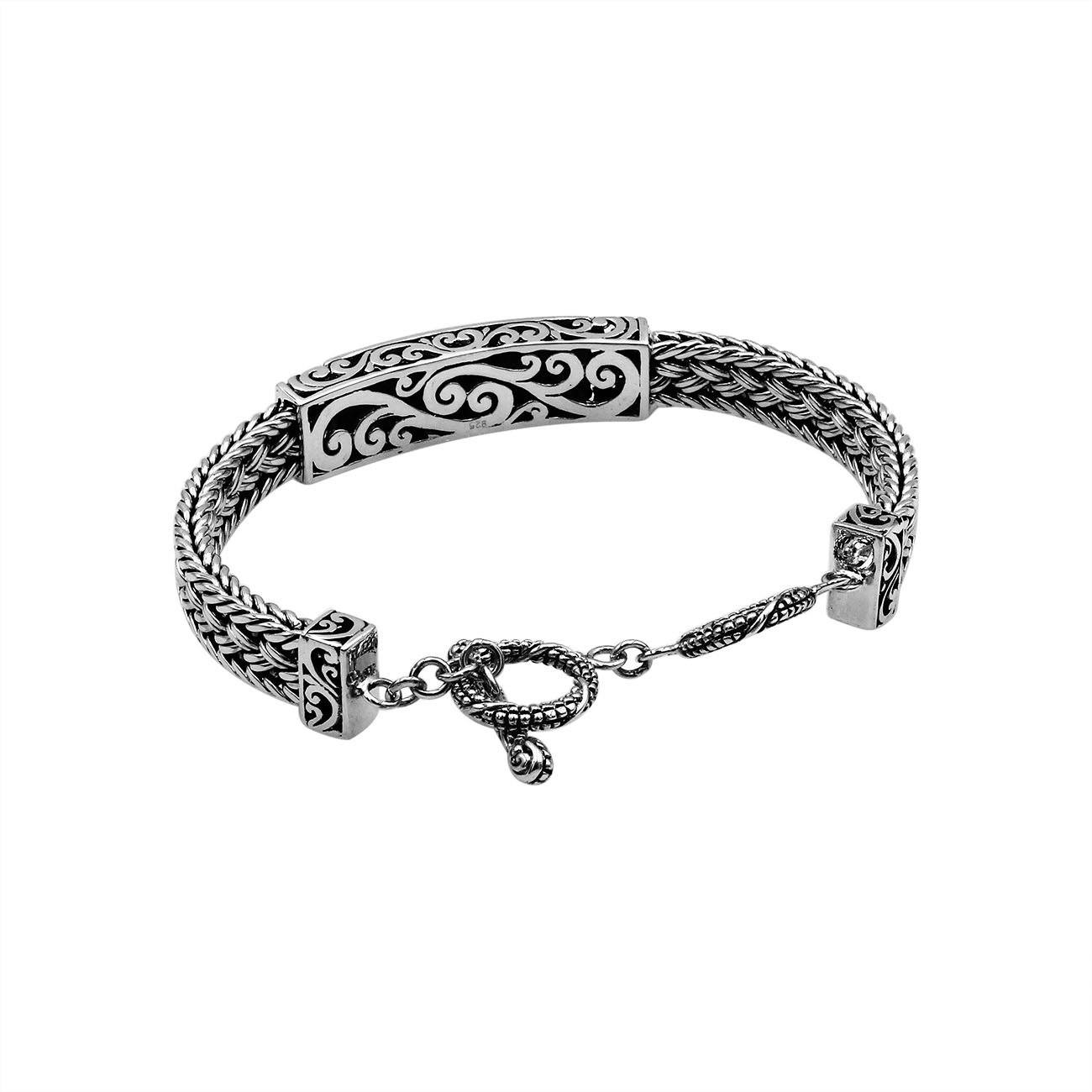 Sterling silver bracelet with Mother Of Pearl inlay and toggle lock handcrafted in Bali.