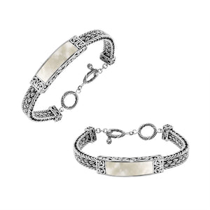 Sterling silver bracelet with Mother Of Pearl inlay and toggle lock handcrafted in Bali.