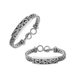 Sterling silver bracelet with Balinese scroll design and toggle lock handcrafted in Bali.