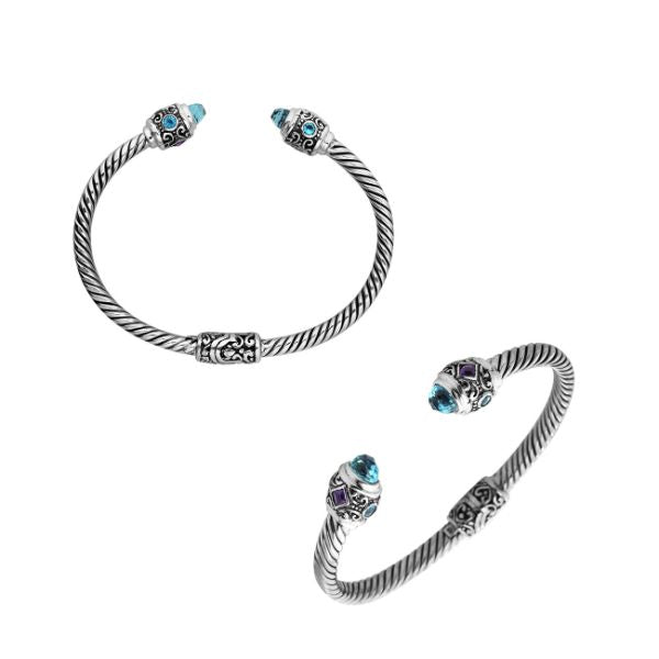 AB-1151-CO1 Sterling Silver Bangle With Amethyst & Blue Topaz Q. Jewelry Bali Designs Inc 