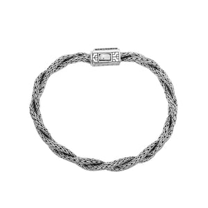 Sterling Silver Twisted Chain Bracelet With Black Zirconia And Box Clasp