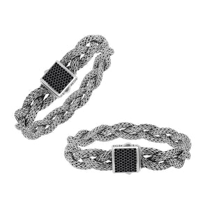 Sterling Silver Twisted Chain Bracelet With Black Zirconia And Box Clasp