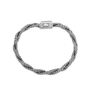 Sterling Silver Twisted Chain Bracelet With White Cubic Zirconia And Box Clasp