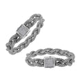 Sterling Silver Twisted Chain Bracelet With White Cubic Zirconia And Box Clasp