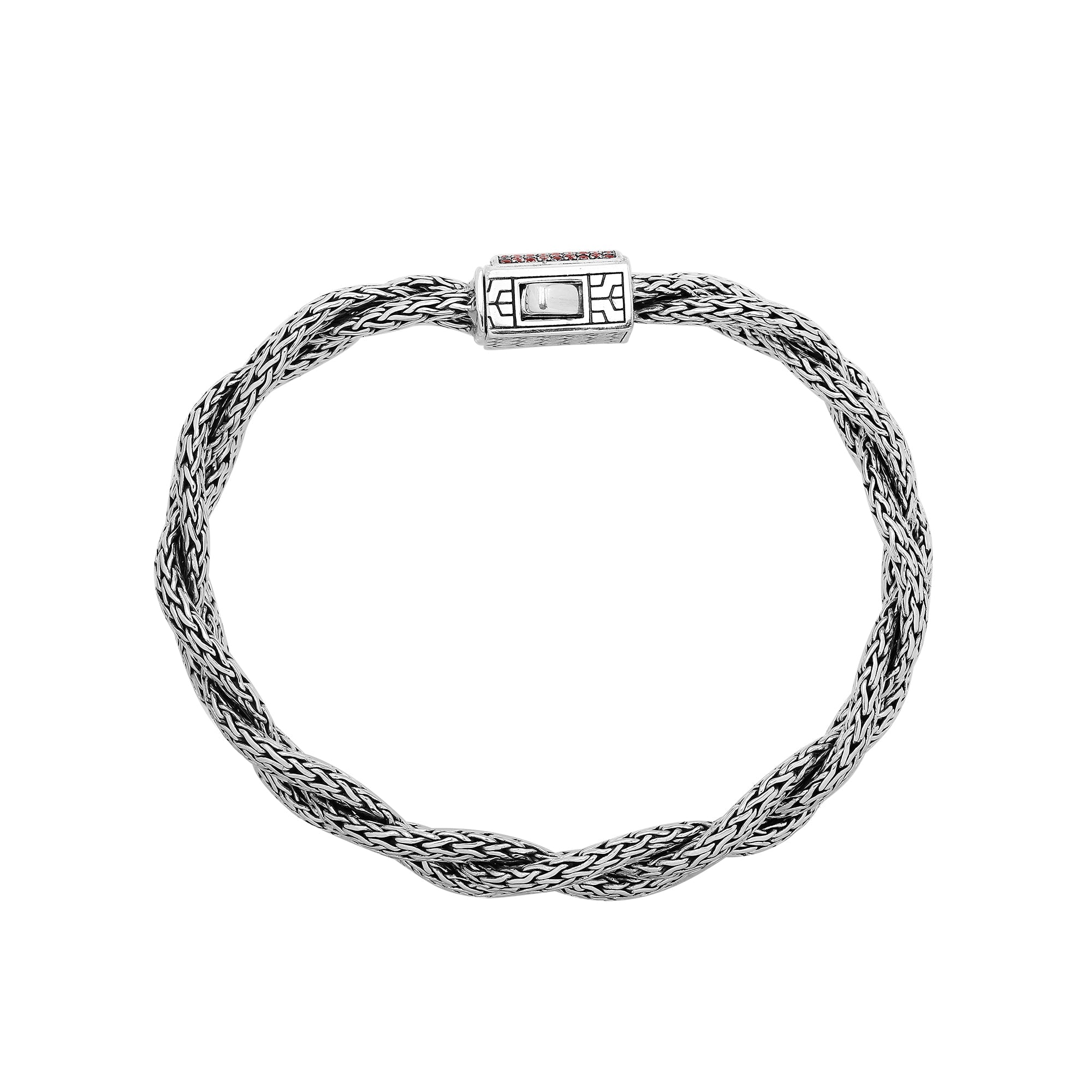 Sterling Silver Twisted Chain Bracelet With Garnet Quartz And Push Clasp