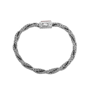 Sterling Silver Twisted Chain Bracelet With Garnet Quartz And Push Clasp