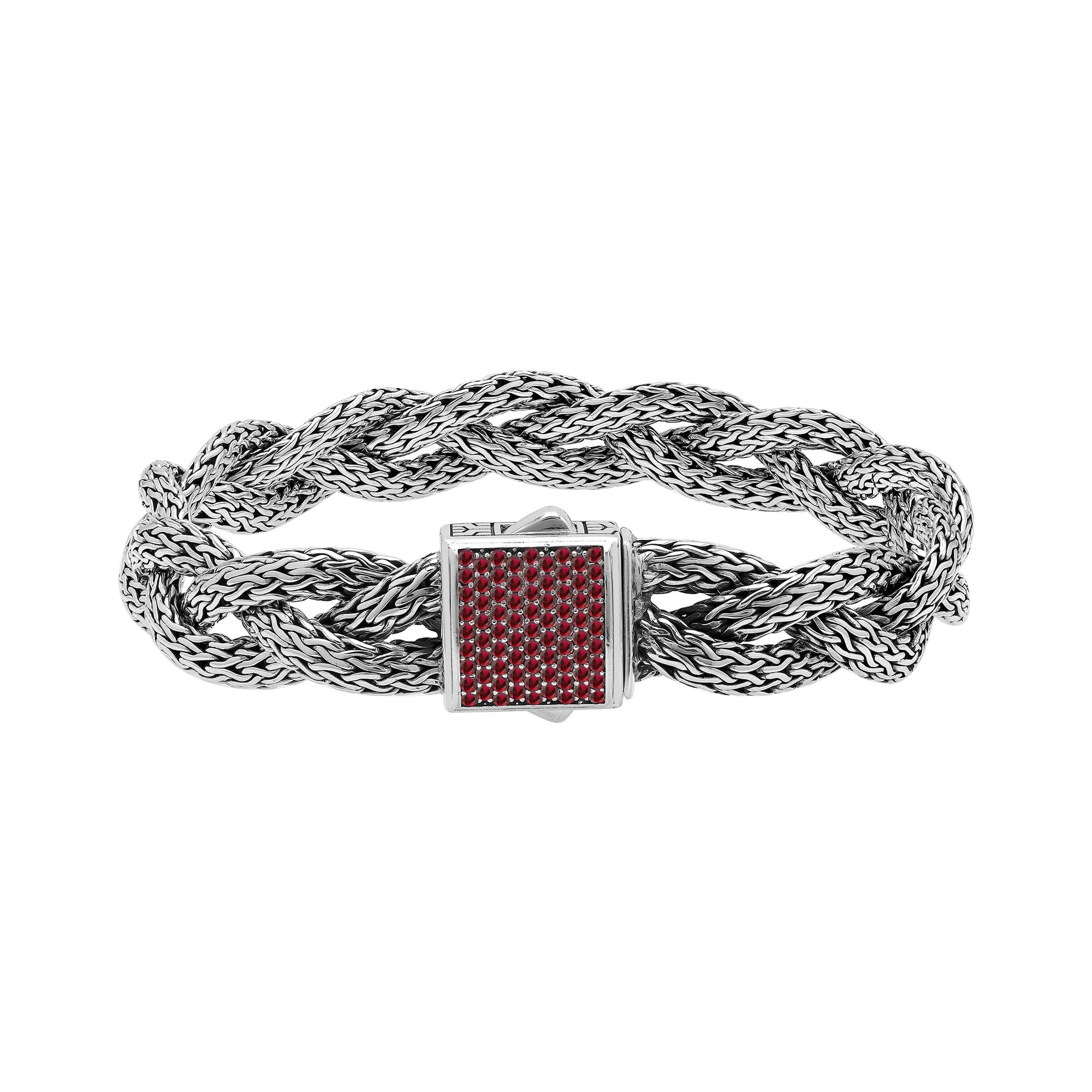Sterling Silver Twisted Chain Bracelet With Garnet Quartz And Push Clasp