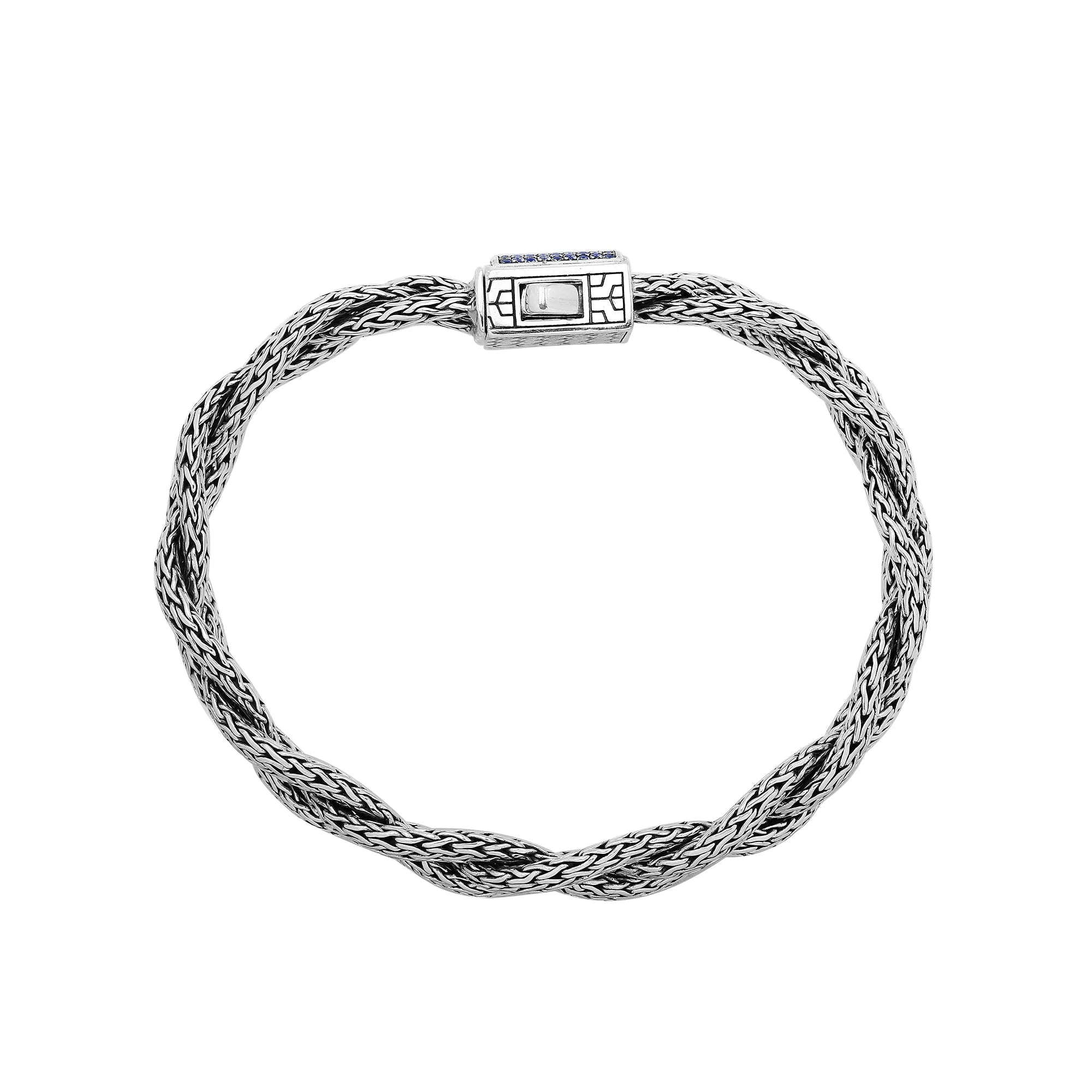 Sterling Silver Twisted Chain Bracelet With Sapphire Quartz And Push Clasp
