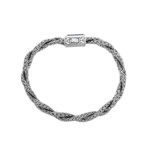 Sterling Silver Twisted Chain Bracelet With Sapphire Quartz And Push Clasp