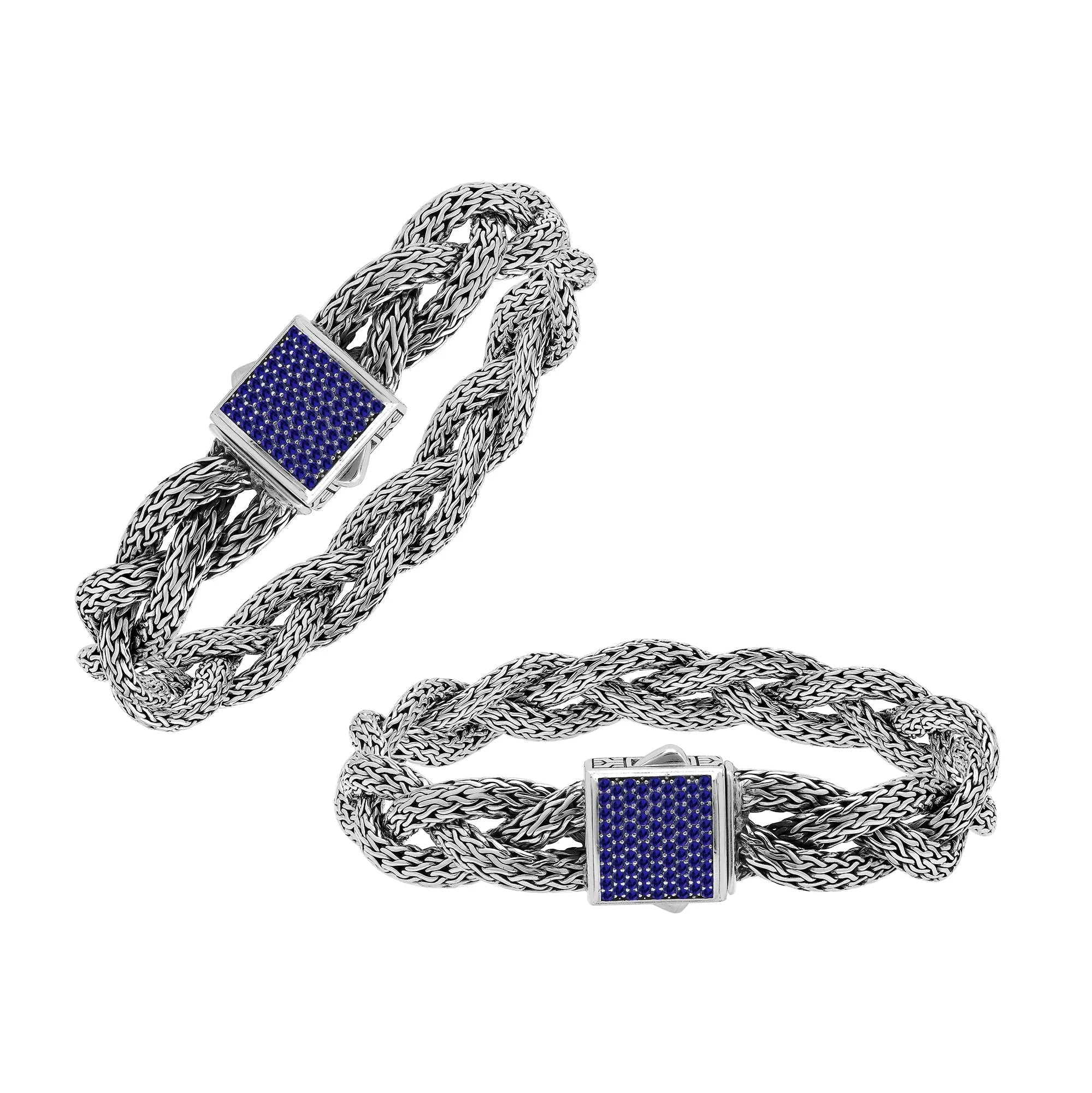 Sterling Silver Twisted Chain Bracelet With Sapphire Quartz And Push Clasp