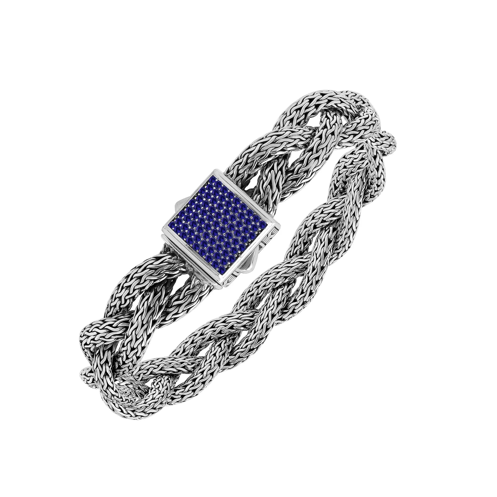 Sterling Silver Twisted Chain Bracelet With Sapphire Quartz And Push Clasp